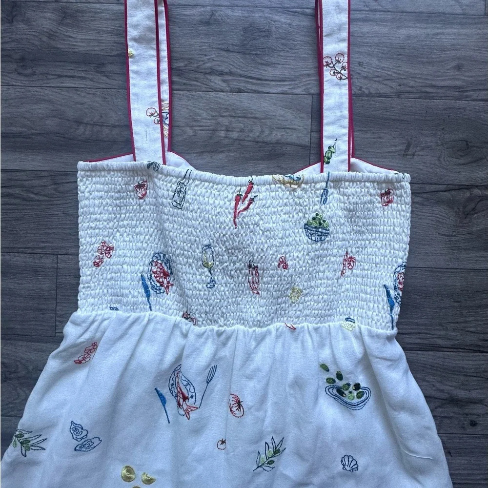 Caroline Constas Embroidered Linen Romper - Mediterranean Food Print - Size M. - Picture 9 of 17